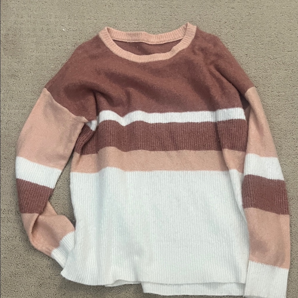 Pink white super soft Striped Colorblock Sweater women’s size large